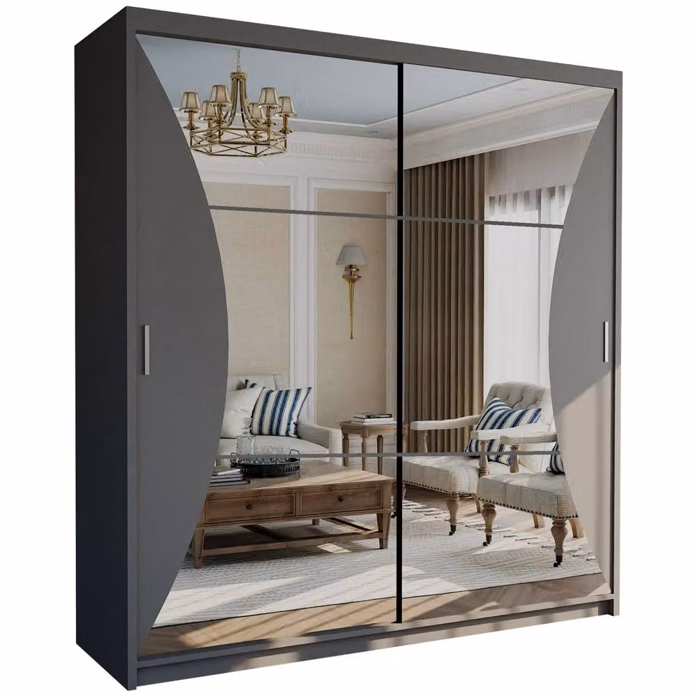 MN Furniture Canberra Sliding Wardrobe with Mirror and LED Lighting, Grey, W: 203 cm, H: 217 cm – 2