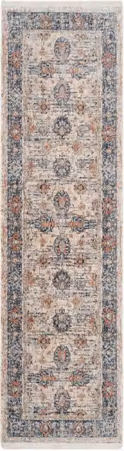 The Rug House Multicolour Floral Traditional Area Rug with Fringes, Beige, Terracotta and Blue, W: 240 cm, D: 170 cm, H: 70 cm