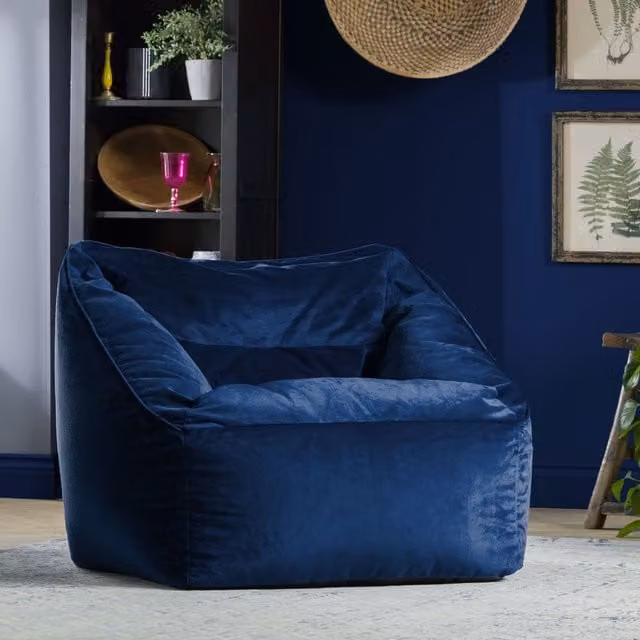 icon Natalia Giant Velvet Armchair Bean Bag in Blue
