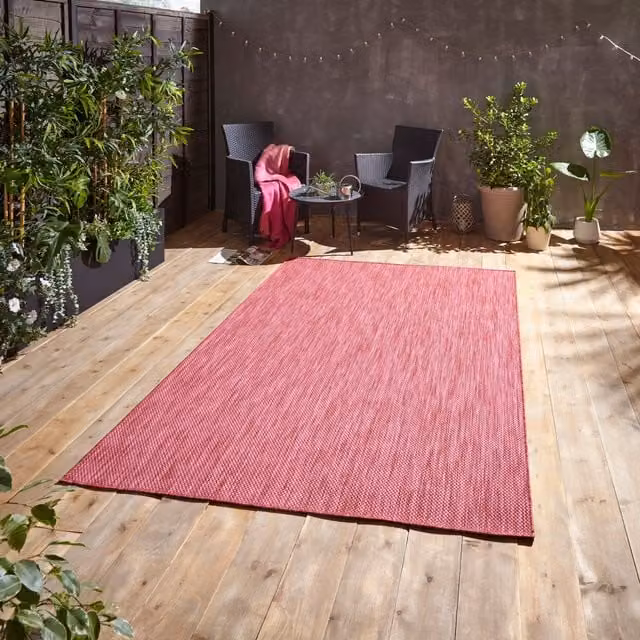 Terrys Red Modern Rectangular Flat Weave Polypropylene Garden Rug