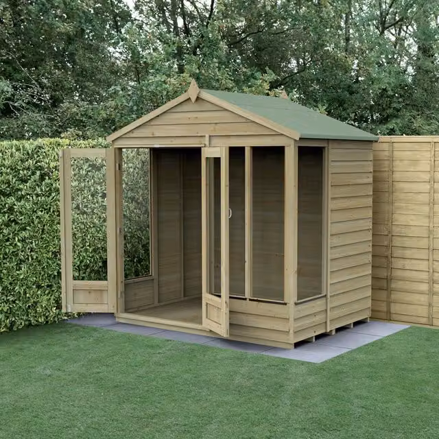 Forest Garden 4LIFE Apex Summerhouse in Brown with Gable Roof and Window, W: 213.36 cm, D: 152.4 cm
