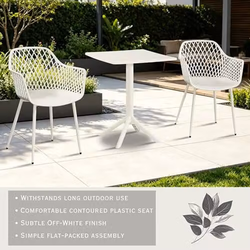 Core Products 3-Piece Bistro Garden Set with Two Lattice Armchairs and Square Table in White and Green – 2