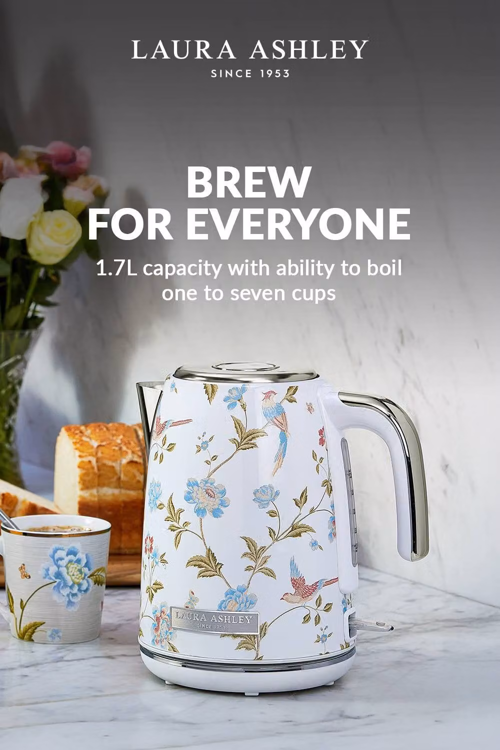 VQ Laura Ashley 1.7L Electric Kettle and Set of 3 Stainless Steel Canisters in White and Multicolour – 2