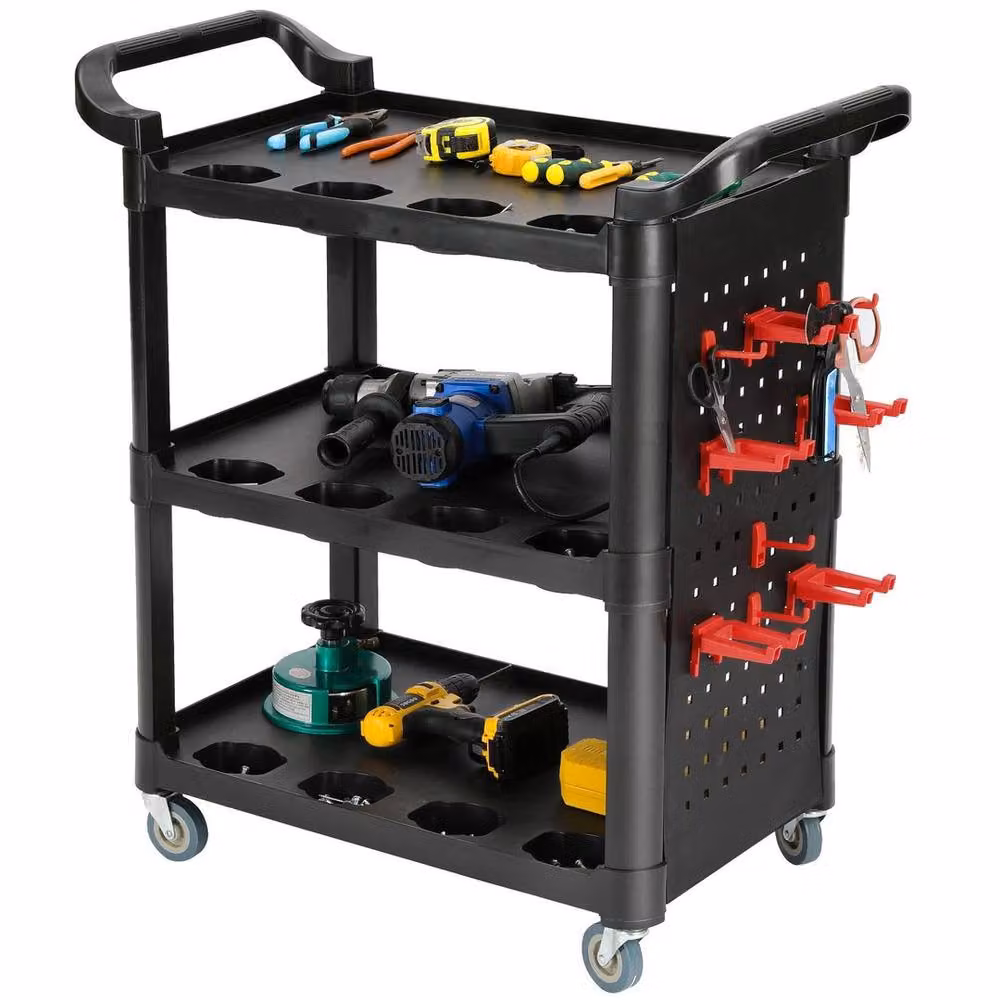 FLAVORA Black Garage Workshop Tool Storage Trolley Cart Dolly, W: 52 cm, D: 52 cm, H: 15 cm – 3