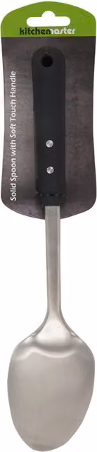 Kitchen Master Stainless Steel Solid Cooking Spoon with Soft Touch Handle in Silver and Black