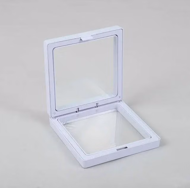 KDMK Large 3D Floating Frame Display for Jewelry and Collectibles, White, W/D/H: 11 x 11 x 11 cm