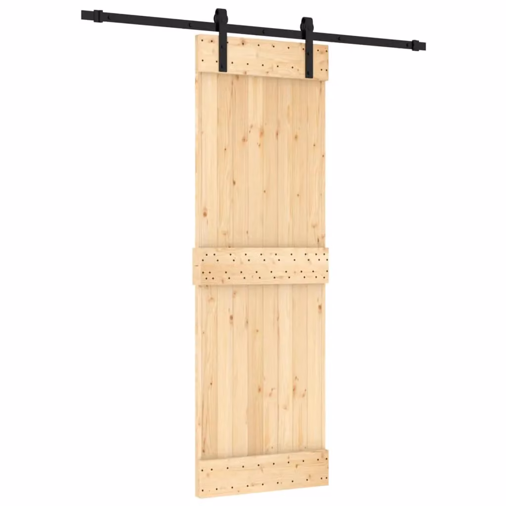 Berkfield Home Rustic Sliding Door with Hardware Set, Solid Wood Pine, Brown, W: 70 cm, H: 210 cm – 2