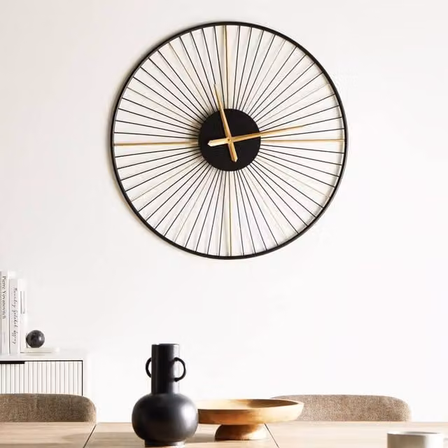 Wyld and Coco Black and Gold Metal Sunburst Wall Clock