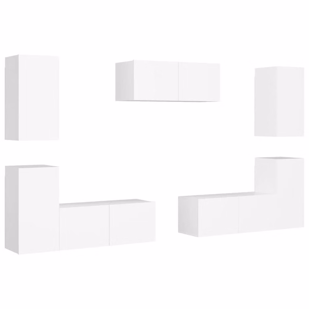 Berkfield Home 7 Piece Modern White Engineered Wood TV Cabinet Set – 2