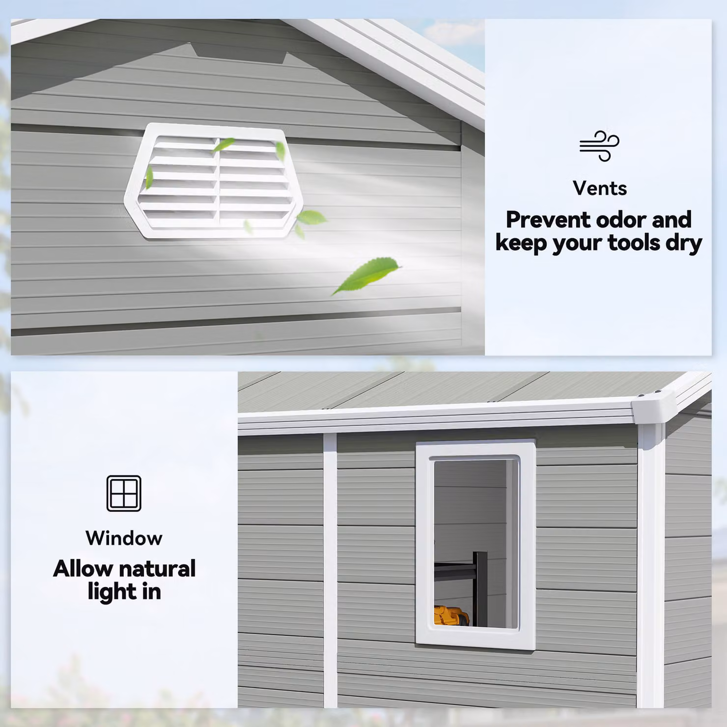 Outsunny Grey Storage Garden Shed with Aluminium Frame and Galvanised Foundation Kit – 5