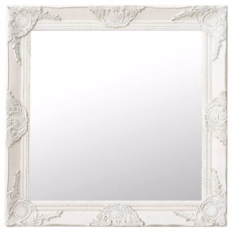 Berkfield Home Classic Baroque Style Wall Mirror, White, W: 60 cm, H: 60 cm