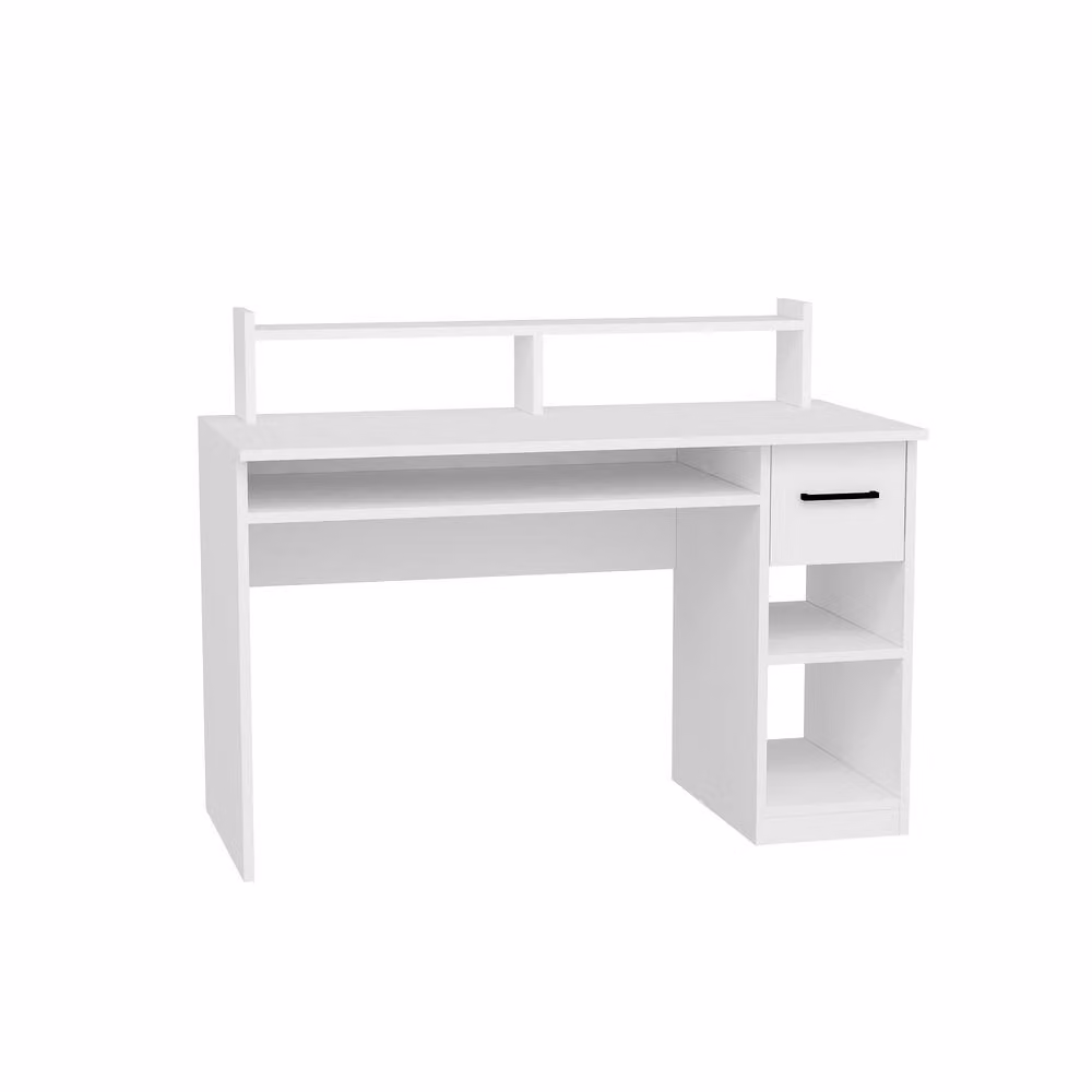 Destina Home Eslem Computer Desk in White with Drawer and Shelves – 3