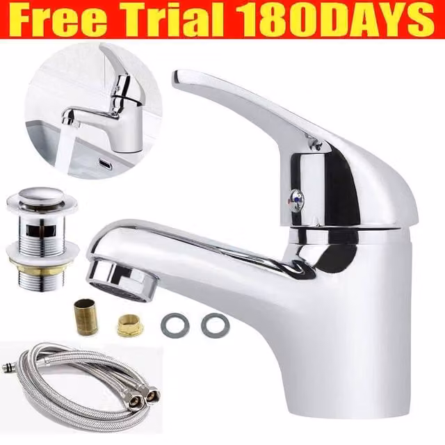 FLAVORA Waterfall Single Lever Mono Basin Mixer Tap in Metallic Silver