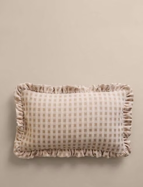 M&S Beige Chenille Woven Rectangular Bolster Cushion
