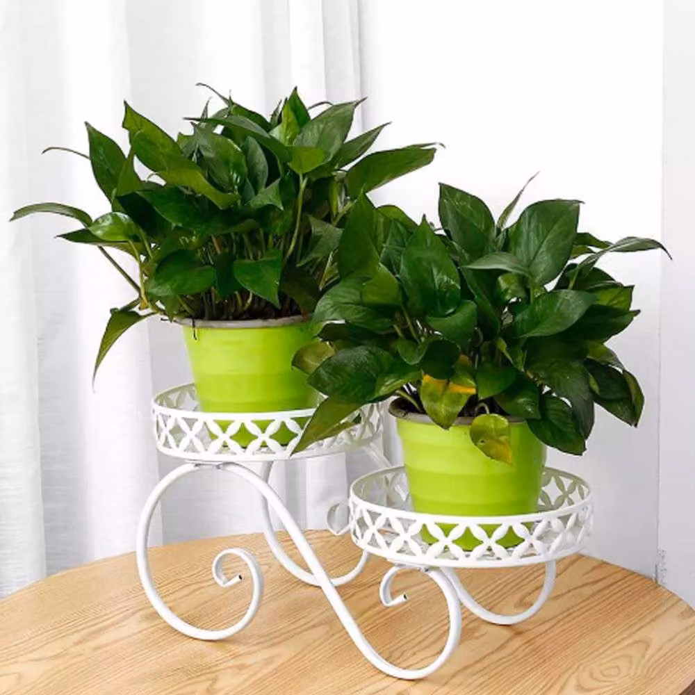 Living and Home 2-Tier Metal Plant Display Stand in Matt White for Indoor and Outdoor Use – 2