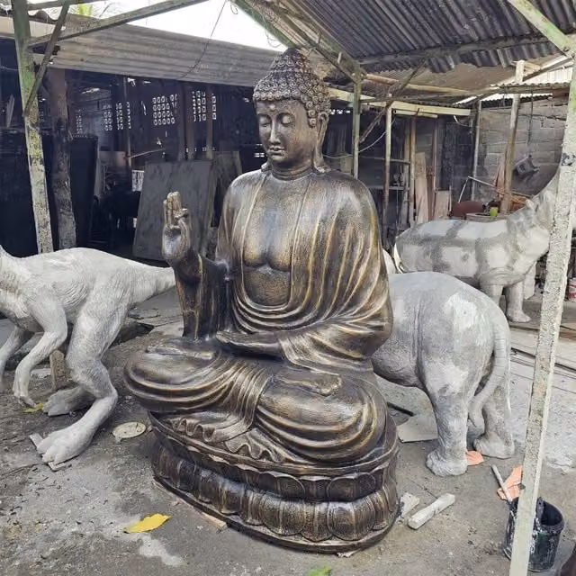KDMK Large Antique Gold Buddha on Lotus Statue for Meditation