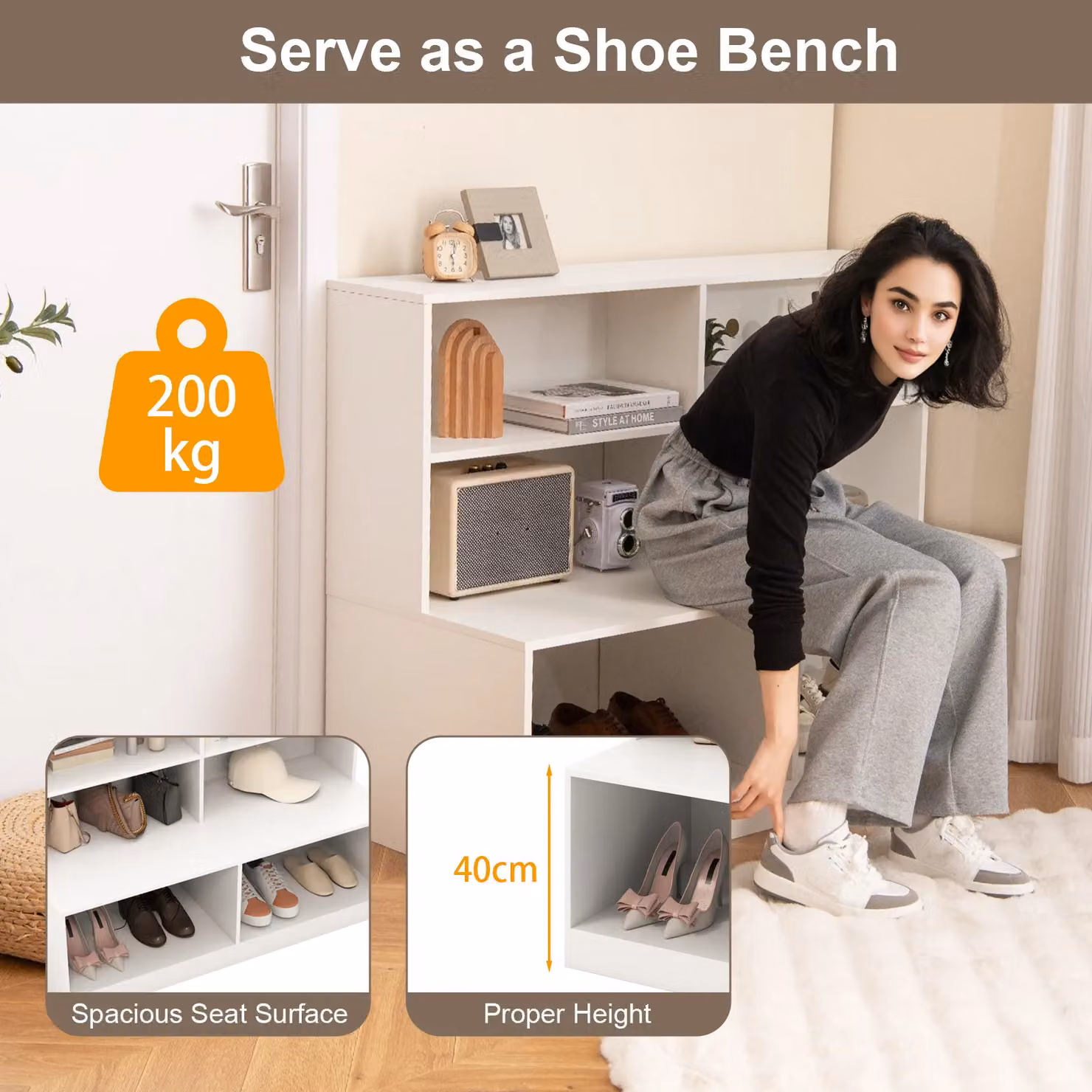 Costway 2-in-1 Entryway Shoe Cabinet and Shoe Bench Combo in White – 5