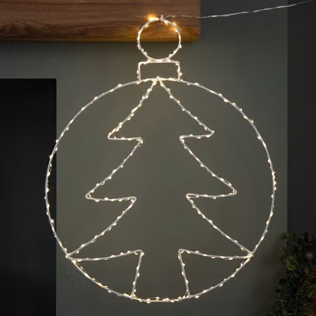 Samuel Alexander Light up Hanging Christmas Tree Bauble in Silver and White with 250 White LEDs, W: 48 cm, H: 38 cm – 1