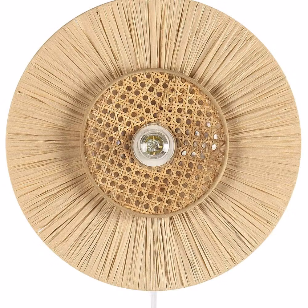 Wyld and Coco Japandi Wall Lamp in Beige with Natural Paper and Rattan Shade – 2