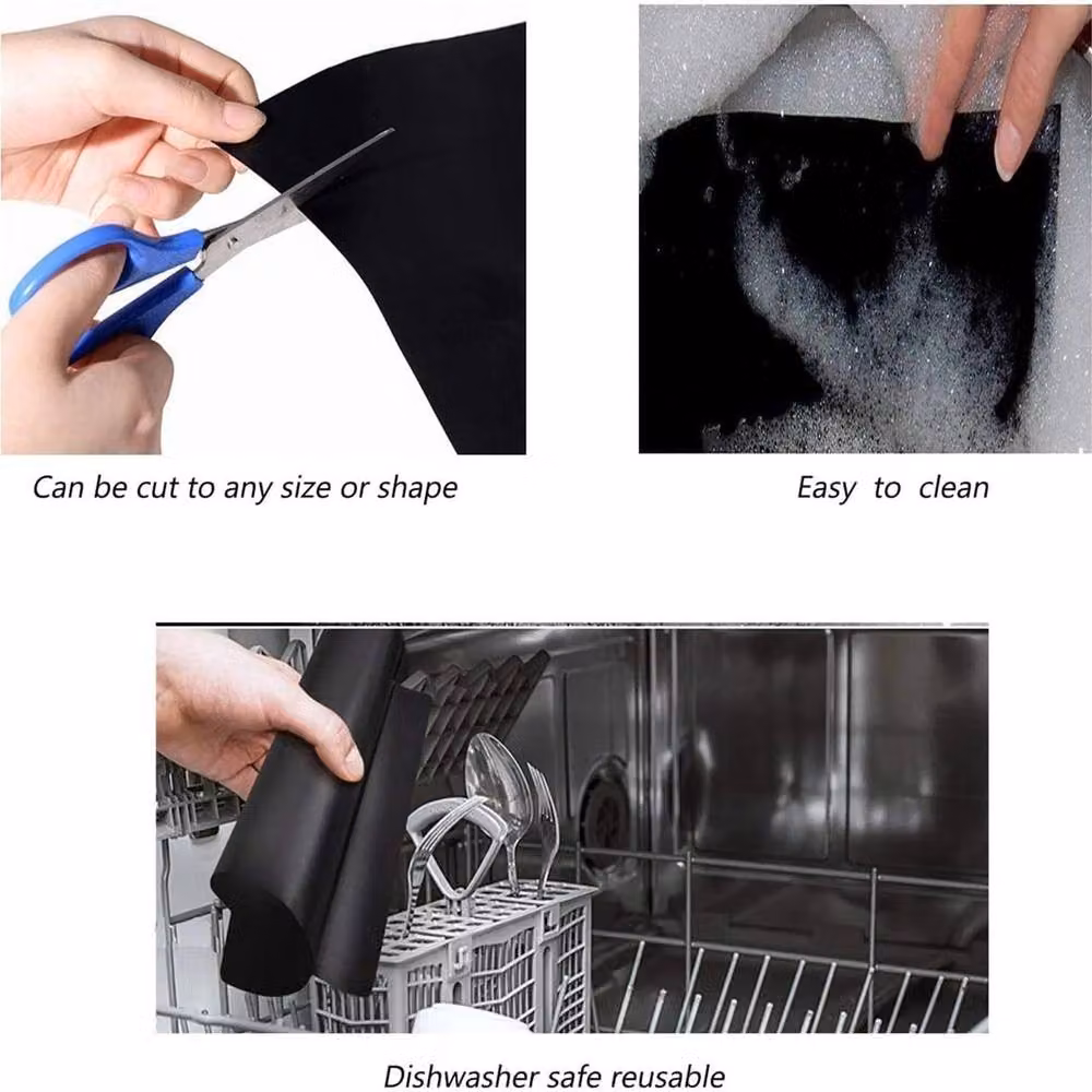 VOGREX Heavy Duty Non-Stick Fiberglass Oven Liner Protector Mat, Black, W/D/H: 50 x 40 x 40 cm – 3