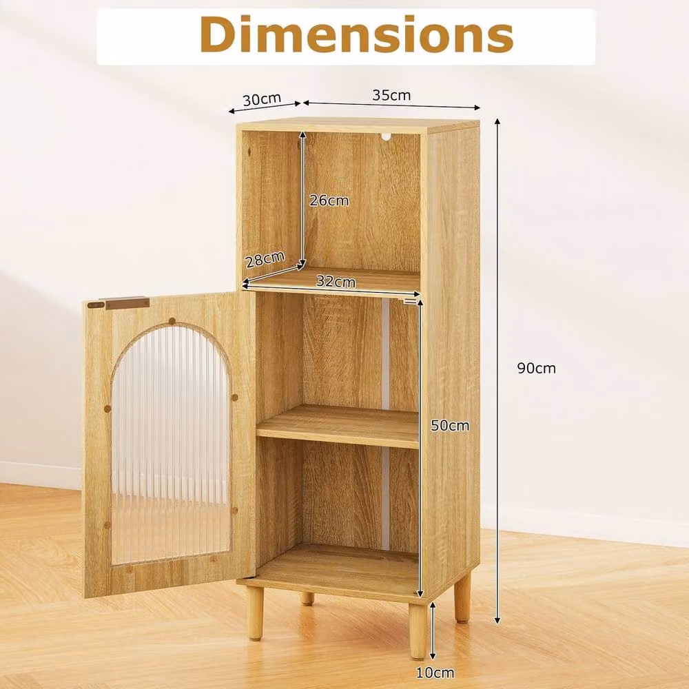 FORGEVIO Freestanding Scandinavian Bathroom Floor Cabinet with Glass Doors and Adjustable Internal Shelves in Natural Brown – 2