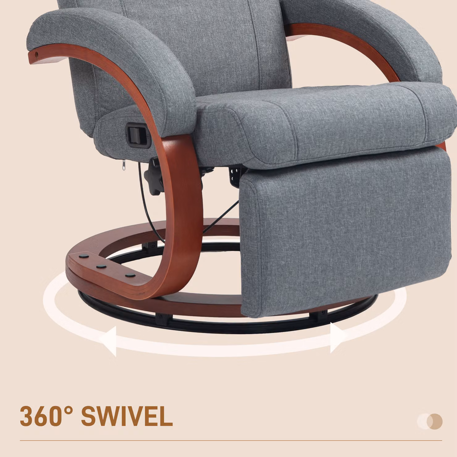 HOMCOM Grey Fabric Manual Reclining Swivel Chair with Footrest and Armrests – 5