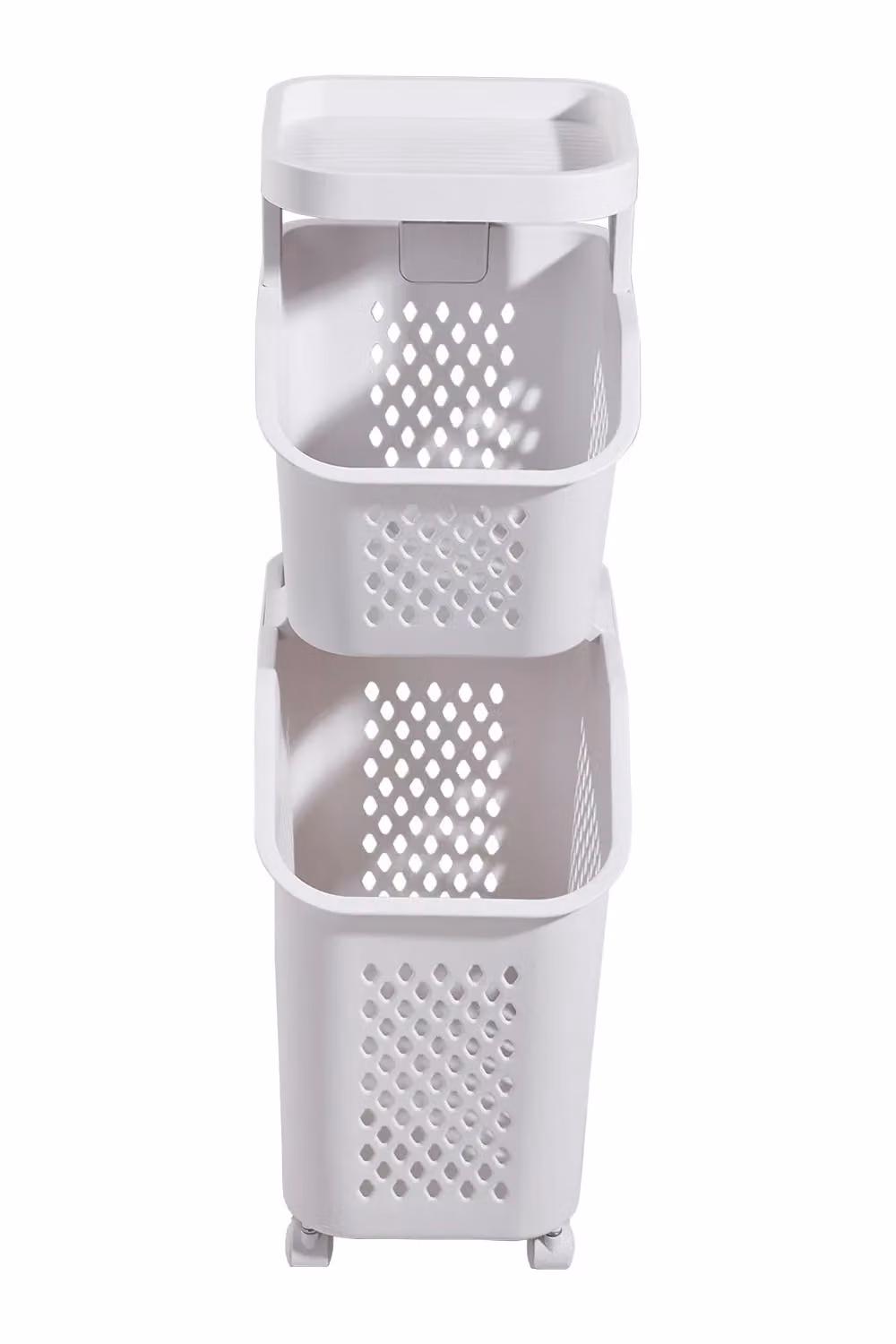 H&O Direct 2-Tier Plastic Laundry Basket Storage Rack with Casters, White – 3