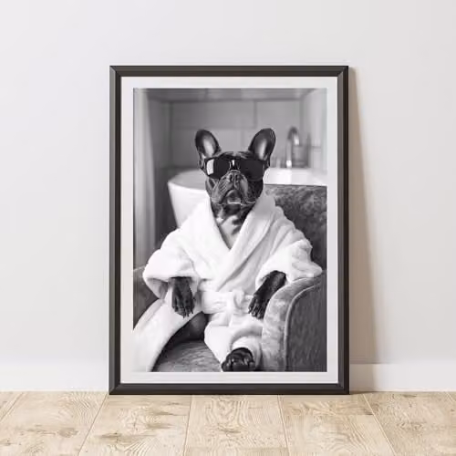 60 Second Makeover French Bulldog Dressing Gown Animal Print Paper Poster, W: 21.0 cm, H: 29.7 cm