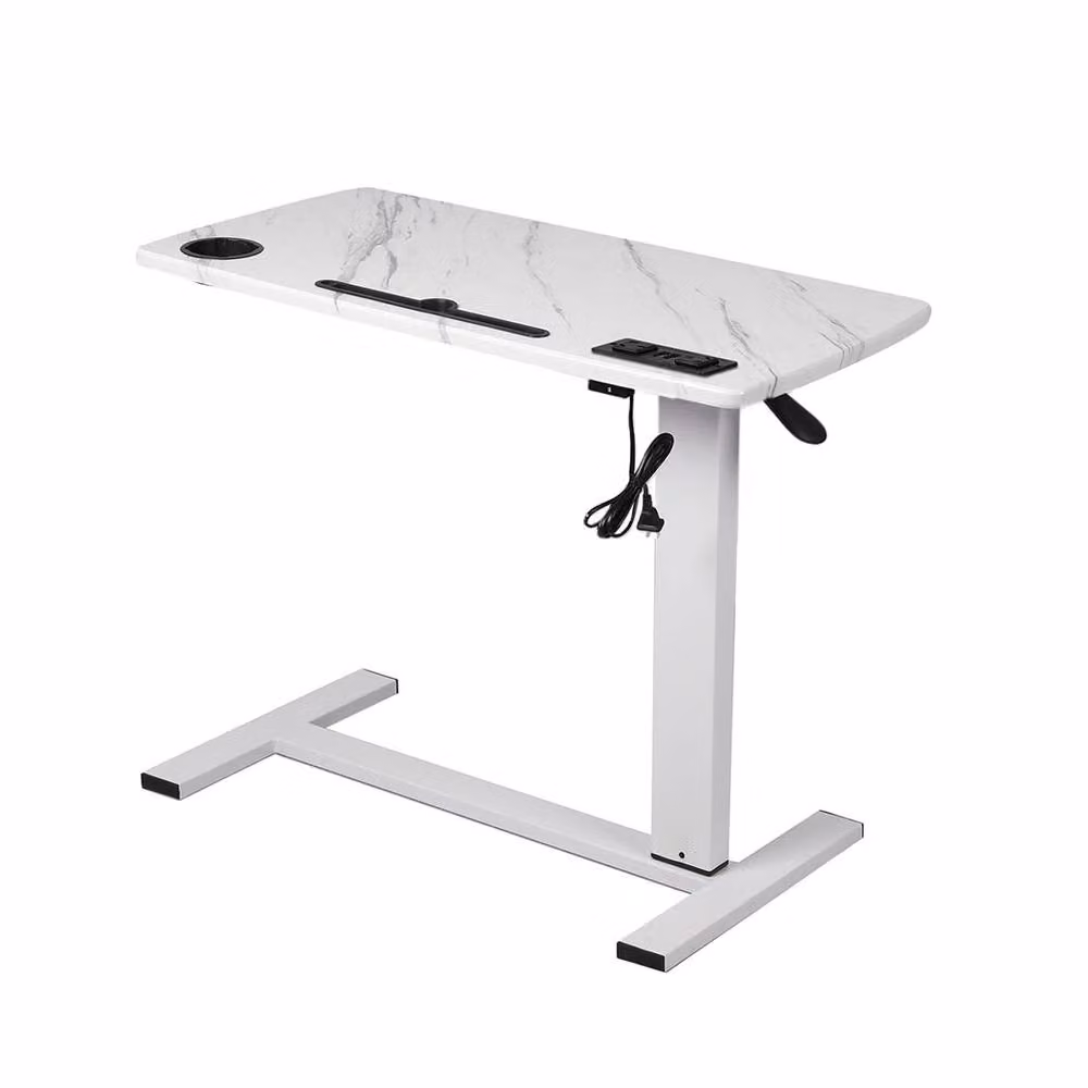 Levede Height Adjustable Mobile Over Bed Desk with Gas Spring Lift and Castors, White, W/D: 80 x 40 cm – 3