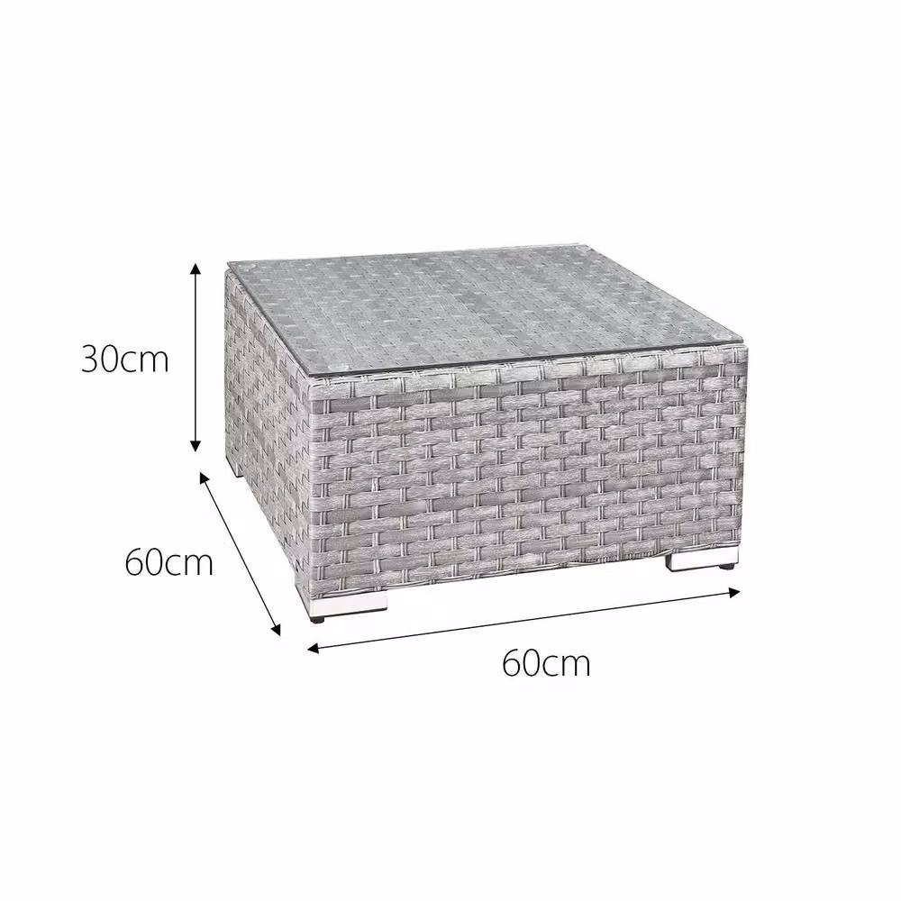 Oseasons Malta Rattan Coffee Table in Grey with Glass and Metal Details, W/D/H: 65 x 65 x 37 cm – 2