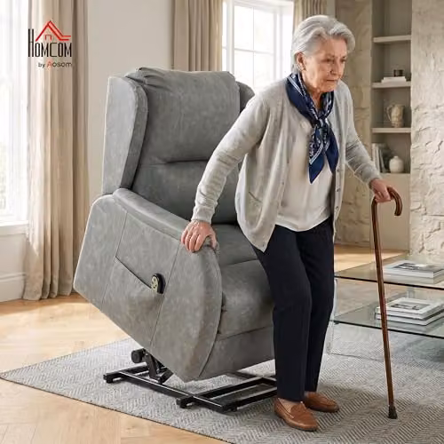 HOMCOM Dual Motor Power Lift Recliner Chair for Seniors in Grey Faux Leather, W/D/H: 76 x 103 x 89 cm – 2