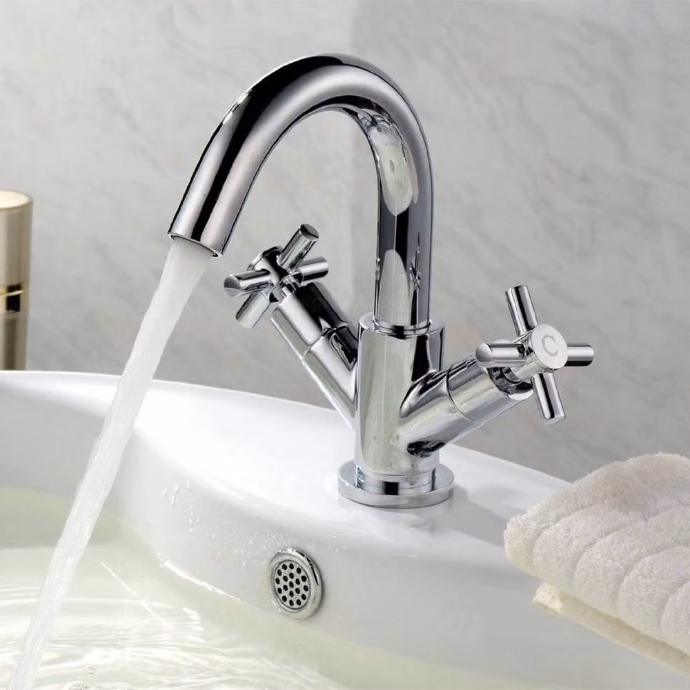 VOGREX Indigo Chrome Cross Head Basin Mixer Tap with Pop Up Waste in Silver – 3