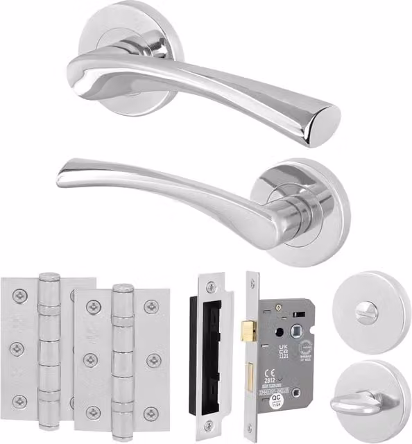 AFIT Polished Chrome Bathroom Door Handle Rose Set, 1 Pair, Silver, Diameter: 15 cm
