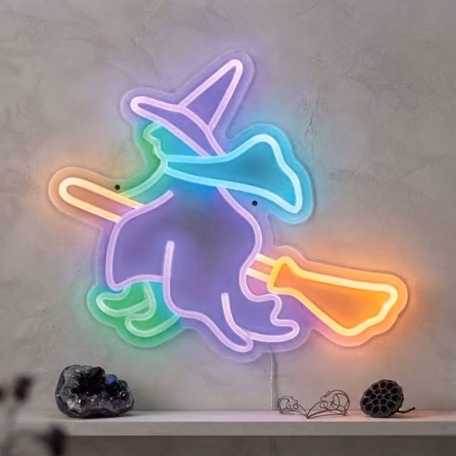 Garden Greatness Witch Shaped Halloween LED Wall Light in White and Multicolour