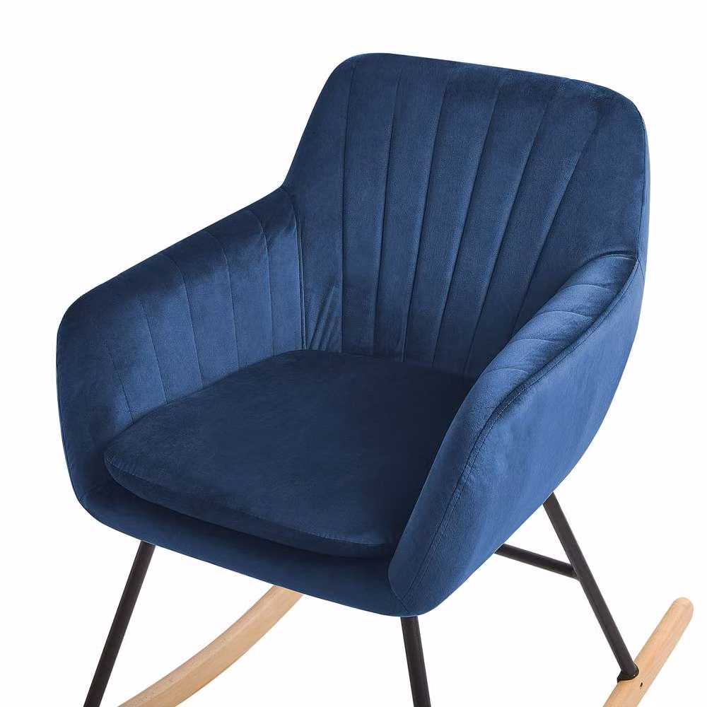 Wyld and Coco Blue Velvet Rocking Chair with Metal Frame and Wooden Runners – 5
