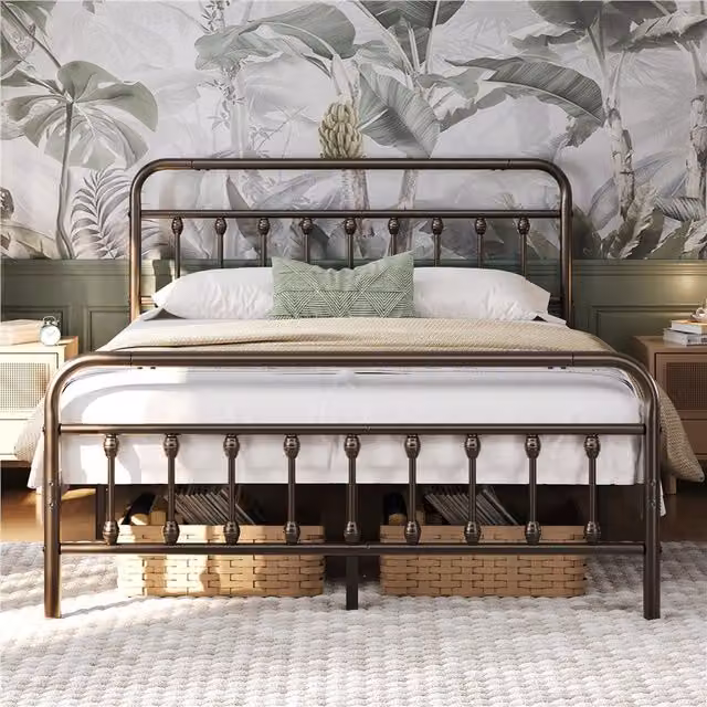 Yaheetech Vintage Metal Bed Frame in Bronze, W/D/H: 180 x 200 cm