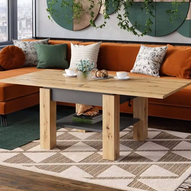 Heze Furniture Cleo 2 in 1 Extending Coffee or Dining Table in Artisan Oak and Anthracite