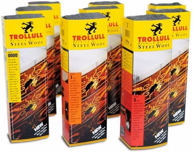 Trollull Grade 0000 Steel Wool Rolls in Black and Silver for Wood and Metal