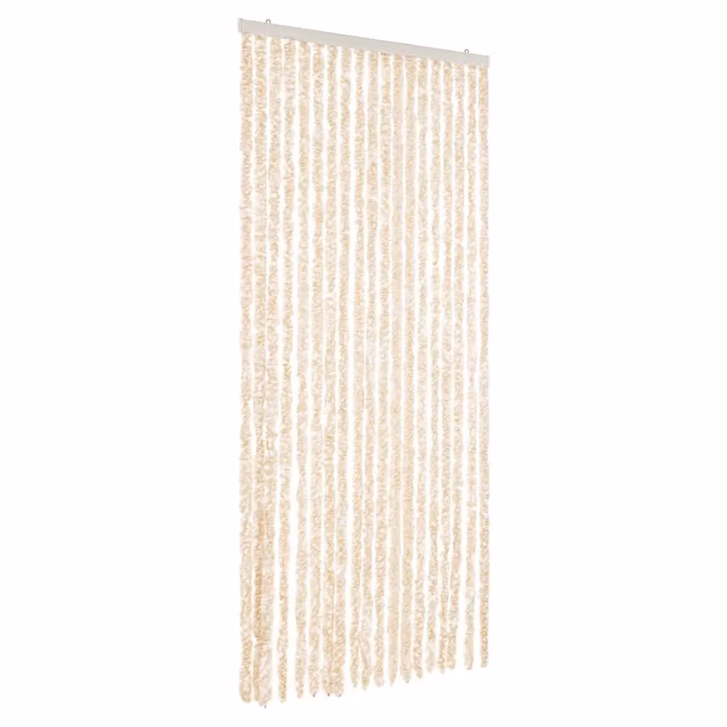 Berkfield Home Chenille Striped Fly Curtain in Beige and White, W: 56 cm, H: 200 cm