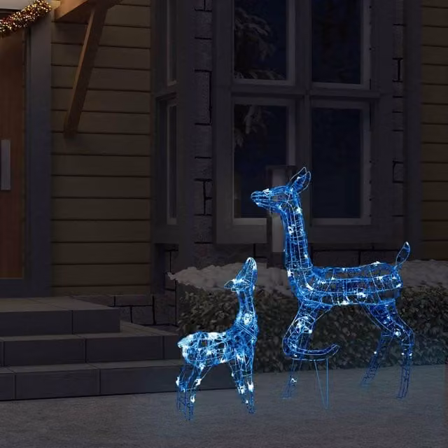 Berkfield Home Pre-lit Acrylic Reindeer Family Christmas Decoration with 160 Blue LEDs