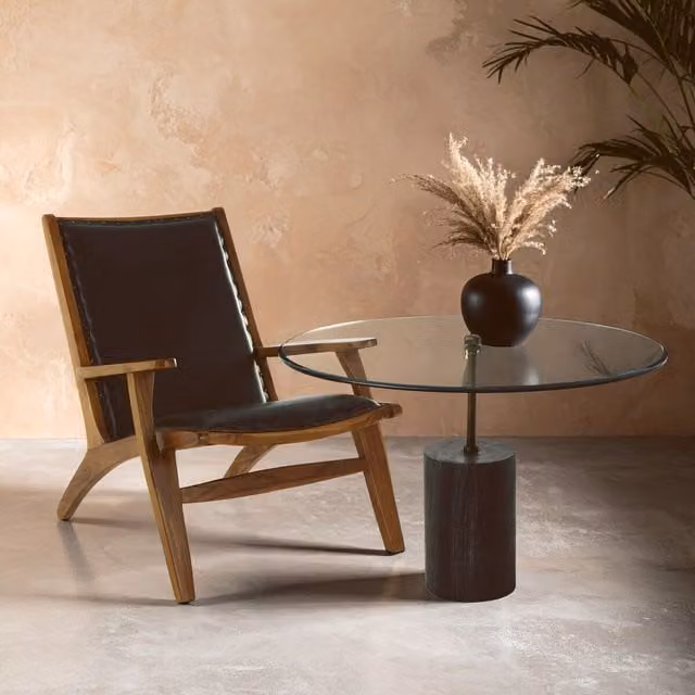 Orsina Modern Round Side Table with Glass and White Marble Design in Black and White – 1