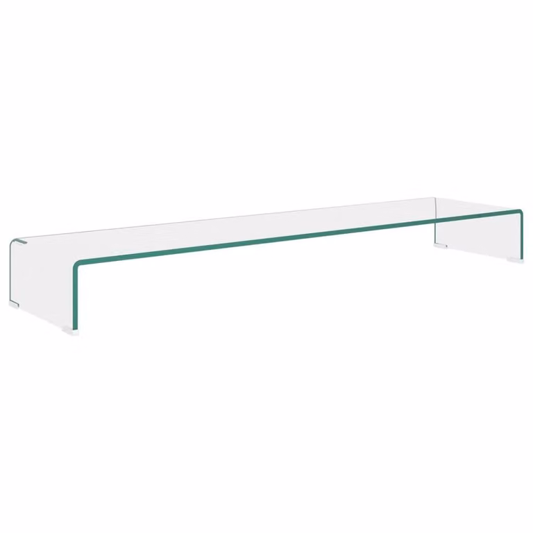 Berkfield Home Glass TV Stand and Monitor Riser in Clear, W/D/H: 120 x 30 x 13 cm