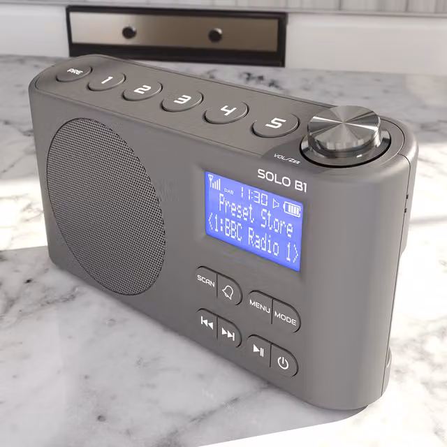 Azatom Solo B1 DAB+ Portable Radio with Bluetooth and Rechargeable Battery, Grey