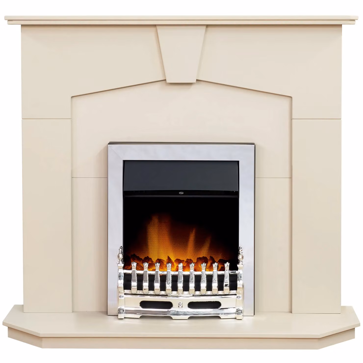 Adam Fires & Fireplaces Abbey Stone Effect Electric Fire in Beige with Chrome Details – 2
