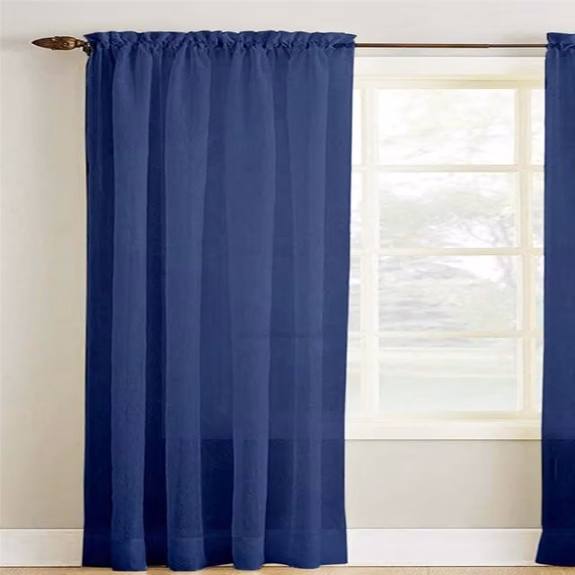 Roseley Blue Plain Transparent Voile Fabric Panel Curtain with Rod Pocket, Height: 182.88 cm