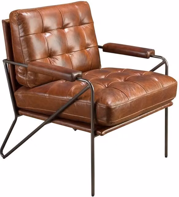 Angel Cerda Modern Brown Cowhide Leather Armchair with Metal Frame