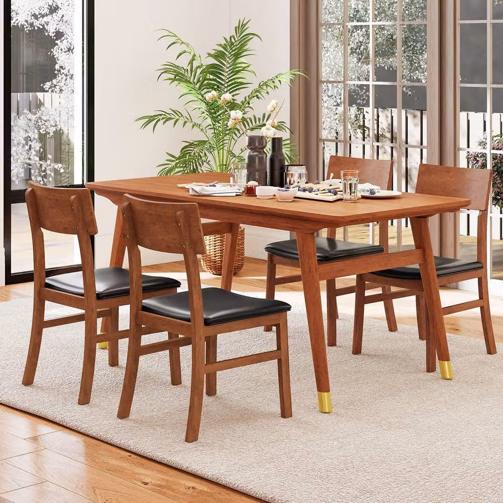 Costway Set of 2 Modern Wooden Dining Chairs with Black Upholstered Seats – 6