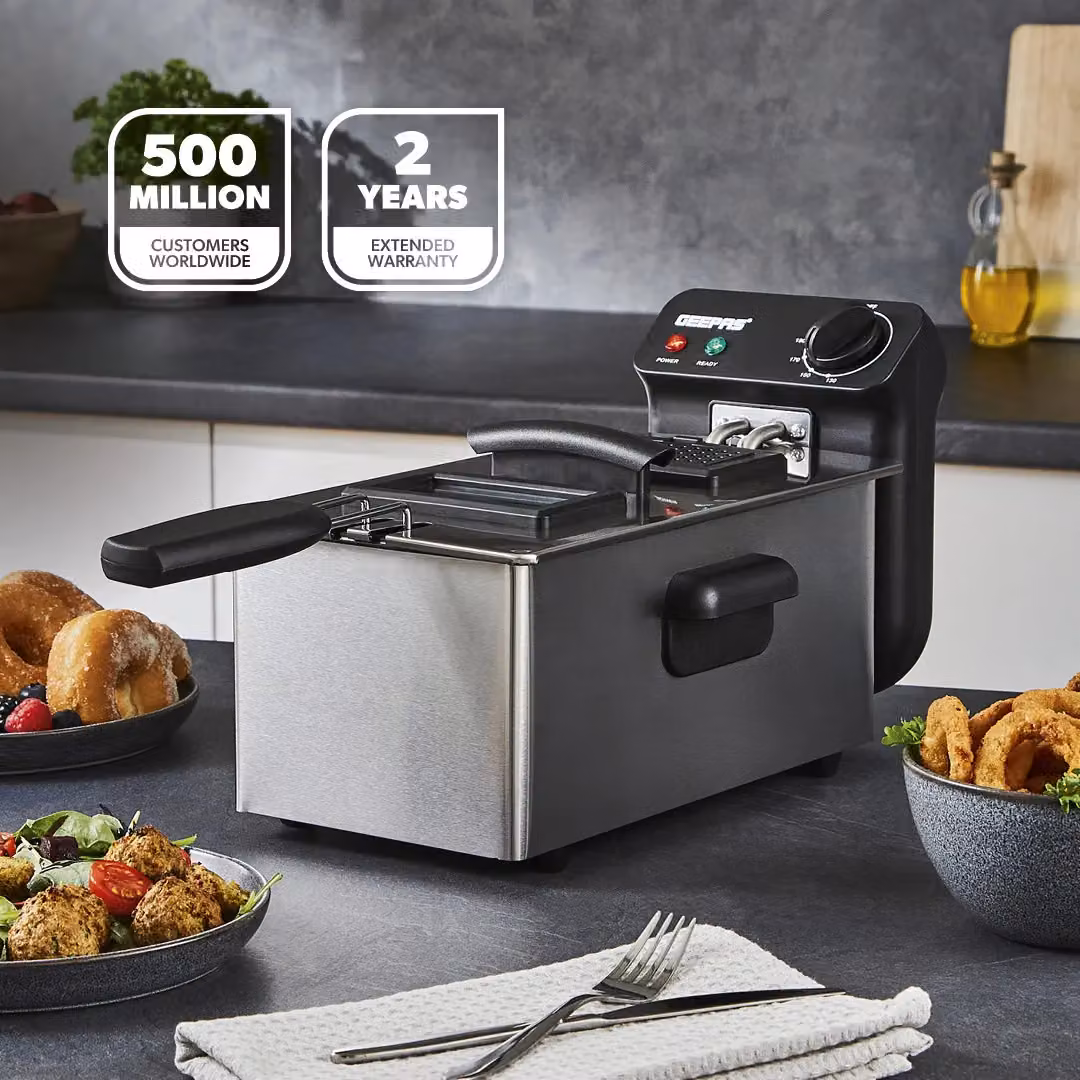 Geepas Deep Fat Fryer with 3L Basket and Timer in Metallic Silver – 2