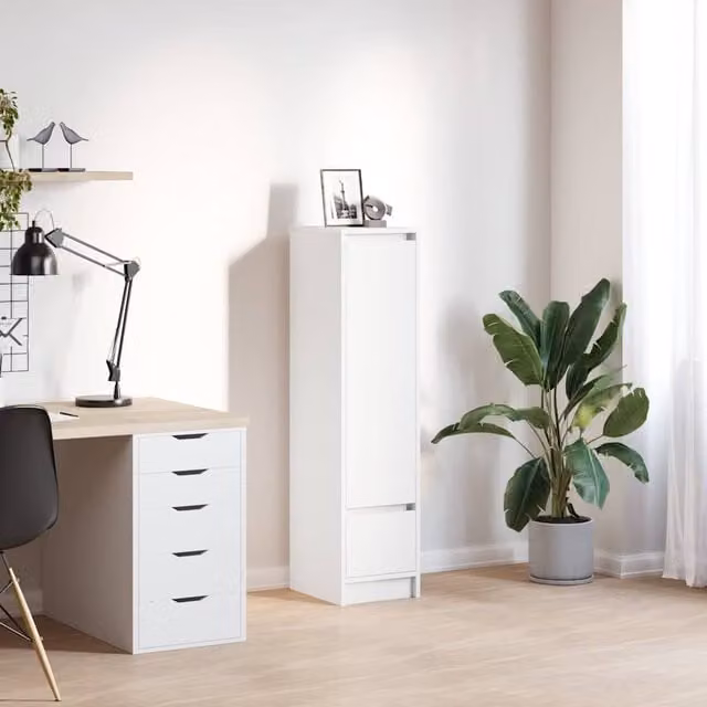Berkfield Home White Highboard in MDF with Hinged Doors, W/D/H: 29.5 x 34.0 x 119.5 cm
