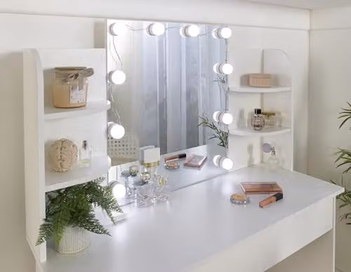 MMT Furniture Designs Ltd Moderna Dressing Table with LED Mirror and Folding Top in White, W/D/H: 108 x 40 x 135 cm – 2